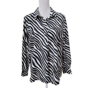 Investments Size M Black, White and Gray Zebra Pattern Popover Blouse